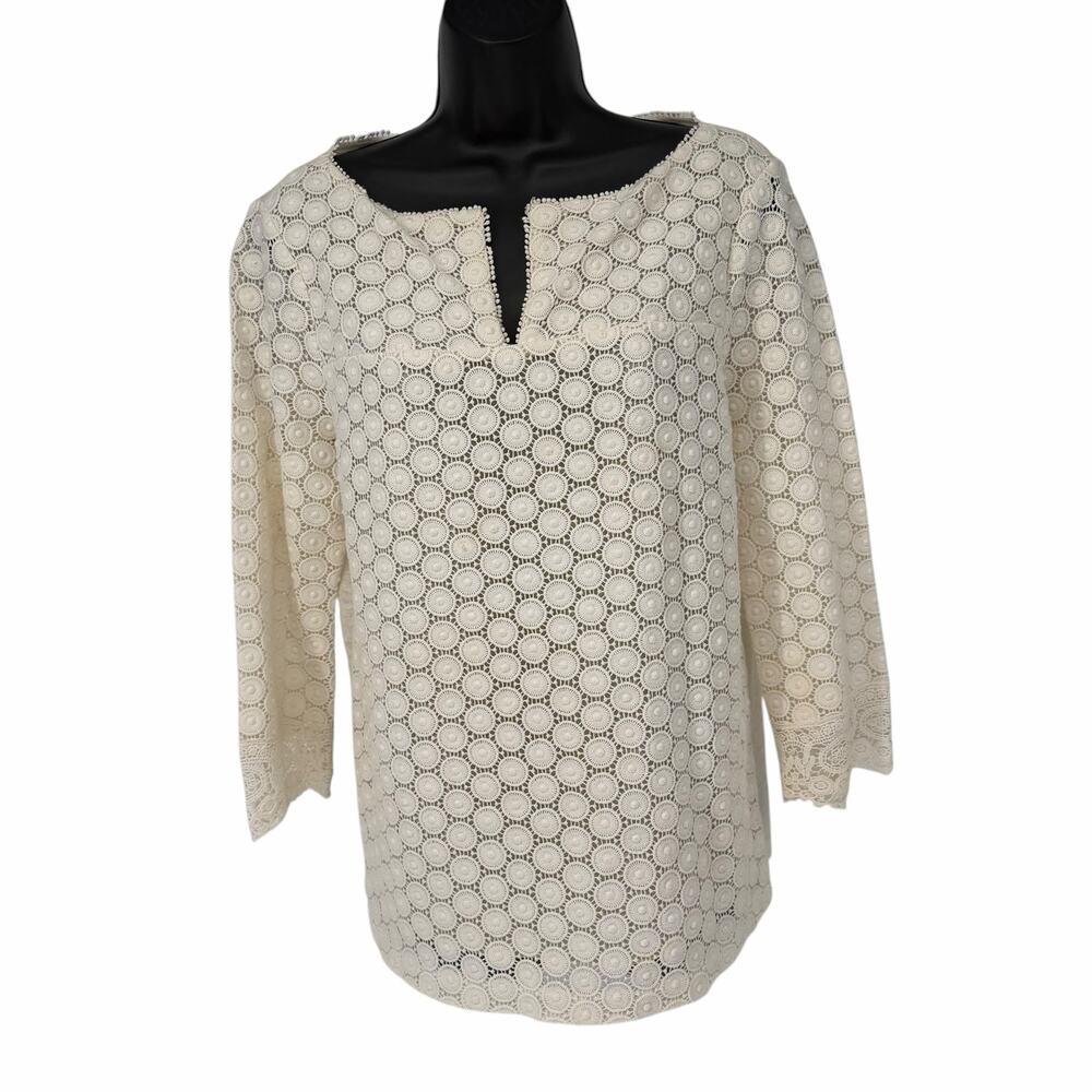 Tory Burch Ivory Crochet Lace Front 3/4 Sleeves Blouse S
